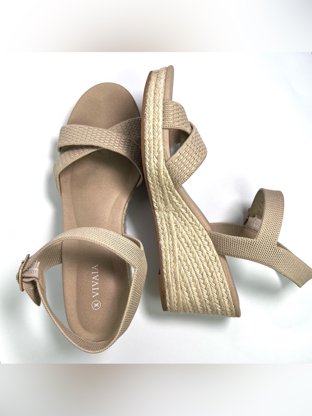 VIVAIA Beige Braided Espadrille Wedge Sandals